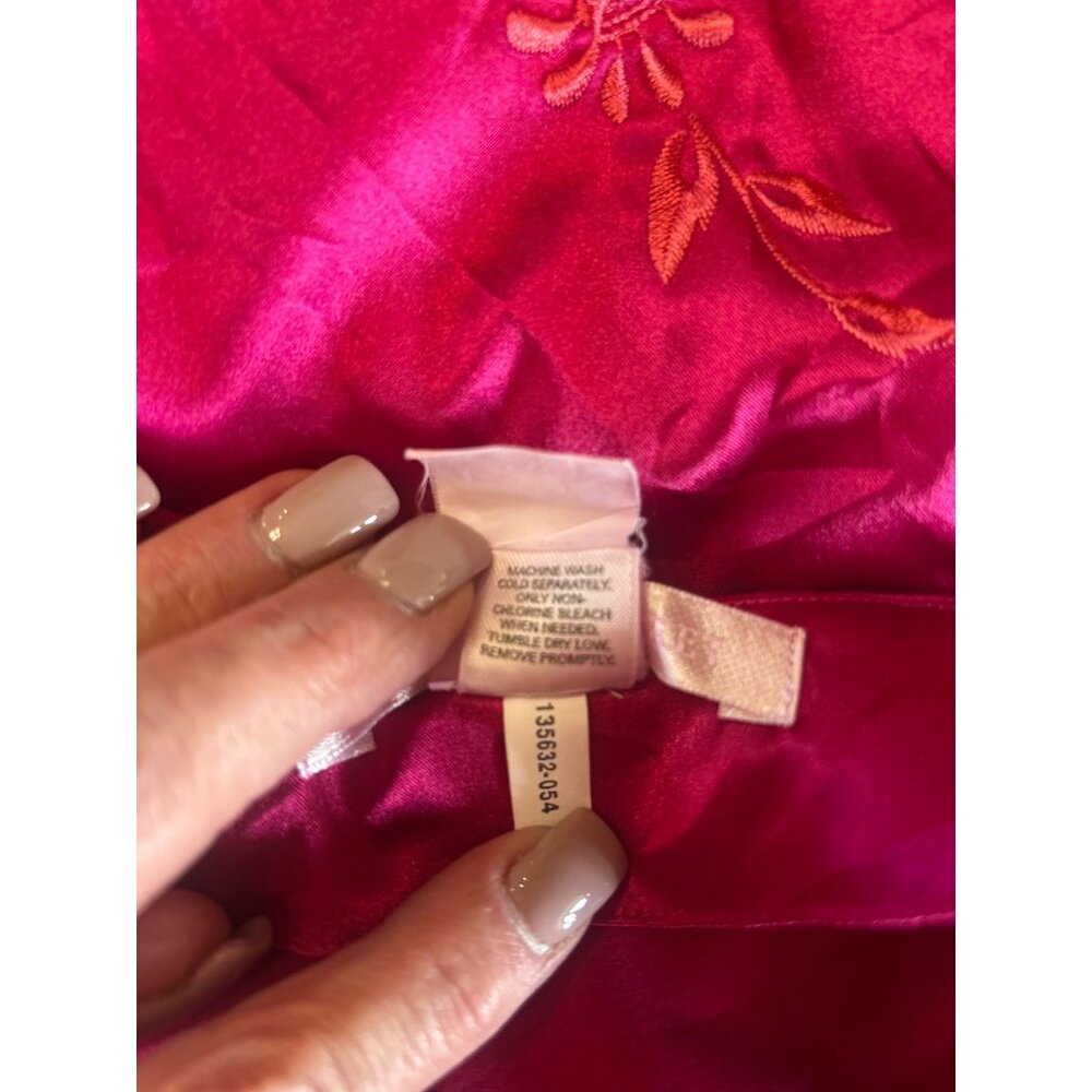Victorias Secret Y2K Sz L Satin Slip Dress Fuscia Pink w Orange Floral Pattern - Picture 7 of 11